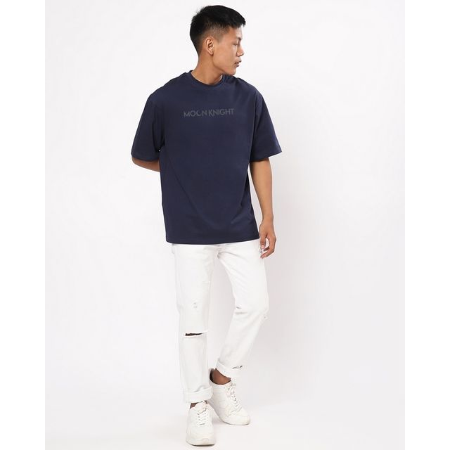 Bewakoof Marvel Merchandise Men's Moon Knight Graphic Printed Oversized T-shirt | Blue - M
