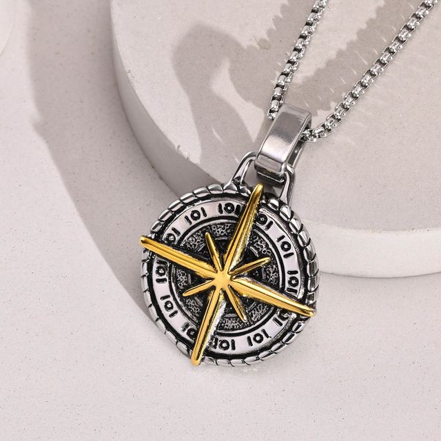 スワロフスキー High Sea Compass ネックレス コラボアクセサリー Fashion Frill Men's Cross Compass Pendant Chain Silver Onesize
