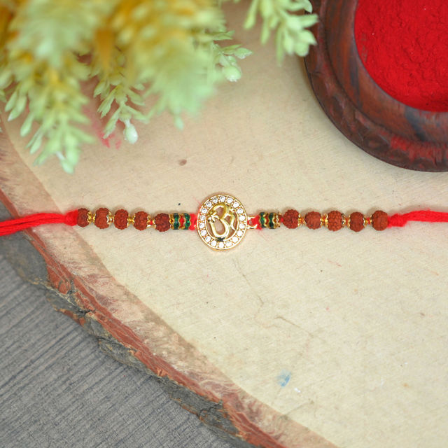Aurum Om Rakhi With Stones & Rudrakash - Spiritual and Elegant