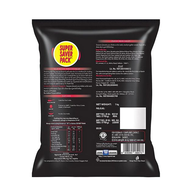 ITC Master Chef Crunchy Chicken Nuggets | Source of Protein | No Added Preservatives | 55 pieces