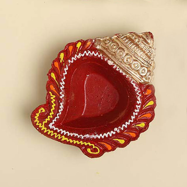 Shruti Creations Leaf Decorative Clay Diya - Set Of 4
