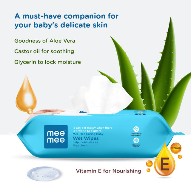 Mee Mee Caring Baby Wet Wipes With Aloe Vera For Kids | Assorted | 0 - 3 years