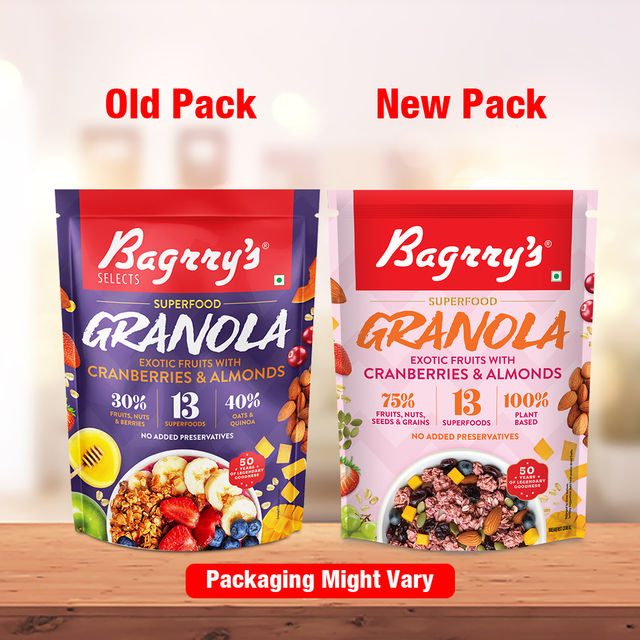Bagrry's Exotic Fruits with Cranberries & Almonds Granola (30% Fruits, Nuts & Berries)