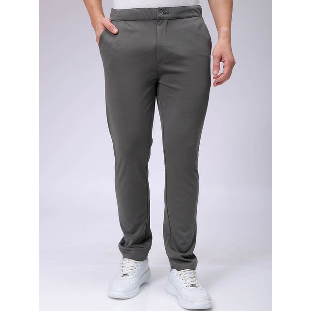 The Indian Garage Co Men Formal Slim Vetiver Textured Trousers - 34 | 1222-Knjgtr-13