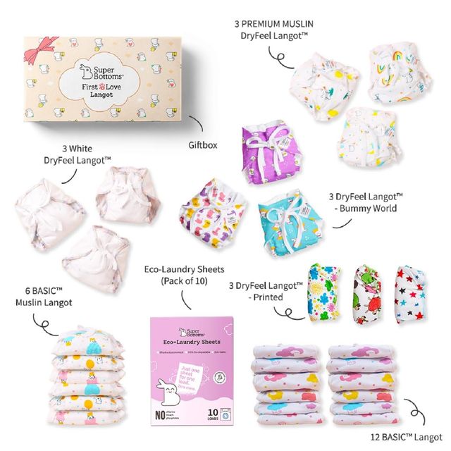 SuperBottoms Dry Feel Langot Gift Box for 0-9M | First love baby bliss box For 0-9M