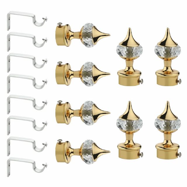Gloxy ENTERPRISE Aluminium Single Diamond Curtain Brackets with Support & Fittings | Golden, 4 Pair