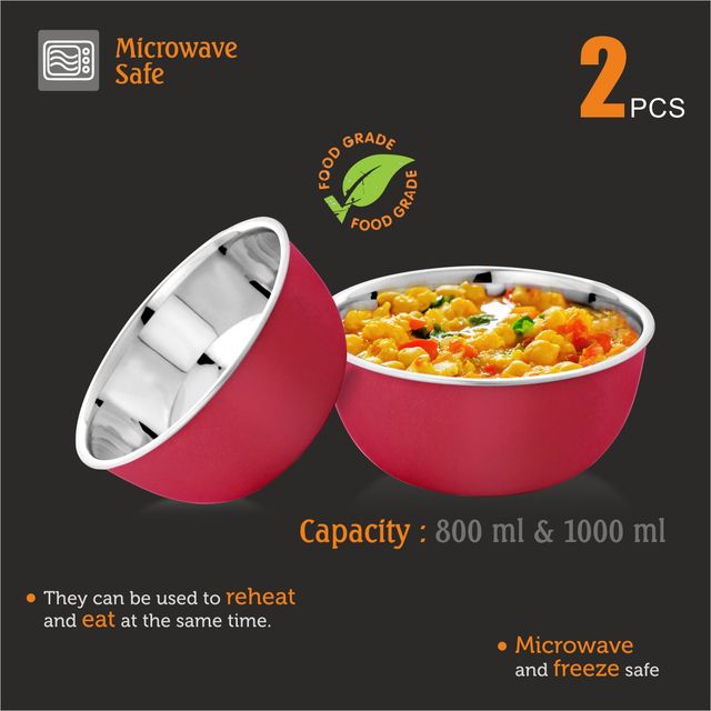 BAY6 Steel Microwave-Safe Bowl Set - (2pc) - (800ml + 1000ml)