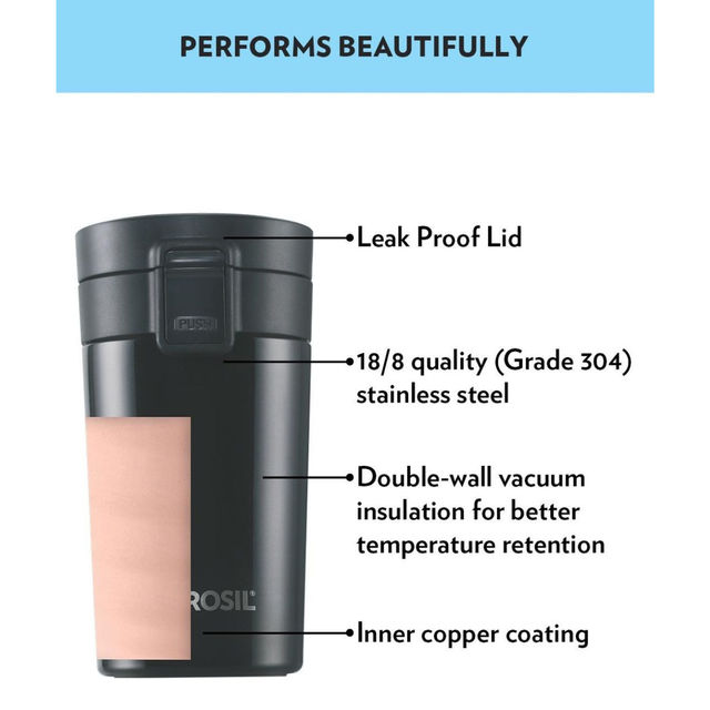Borosil Hydra Coffeemate Stainless Steel Vacuum Insulated Travel Mug (300 ml)| Spill Proof