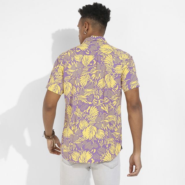 Campus Sutra Men's Contrast Foliage Shirt | Multicolour - S