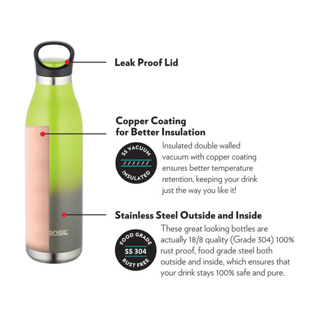 Borosil Stainless Steel Hydra Colourcrush Vacuum Insulated Flask Water Bottle - 700 ml | Green
