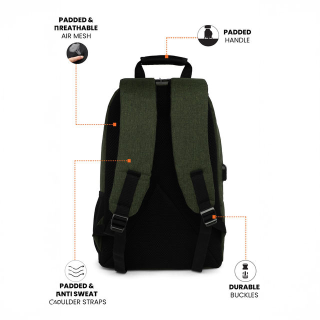 Fur Jaden 22 L Green Anti-Theft Backpack with USB Port and Number