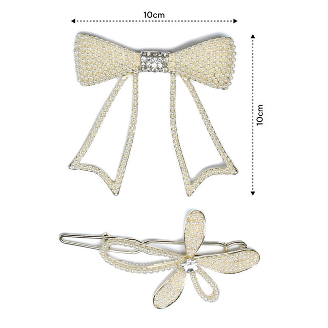 Priyaasi White Flower & Bow Hair Pin Set