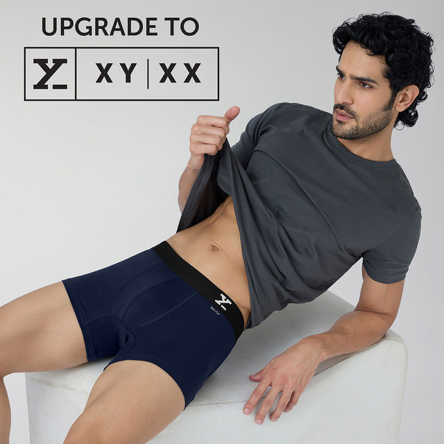 XYXX Aero Intellifresh Combed Cotton Solid Trunk | Men's Innerwear | Pack of 2 | Navy+Grey- M