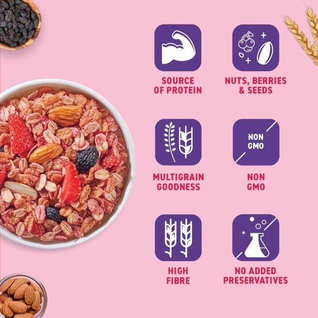 Bagrry's Berry and Nut Muesli | Pouch | Artificial Colour-free and Preservative-free