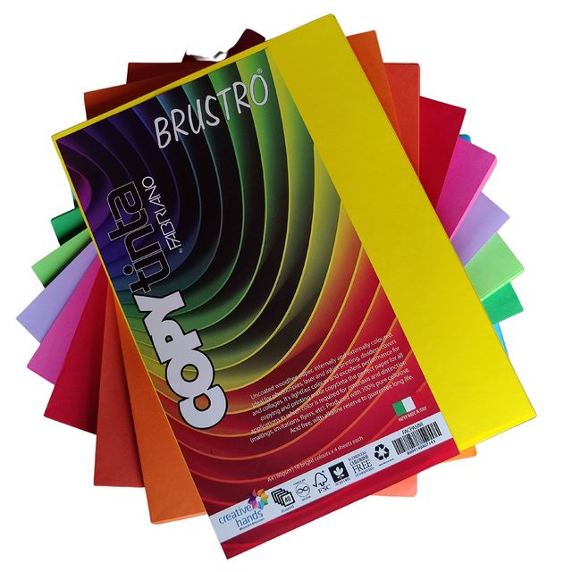 Brustro A4 Assorted Bright - Pack Of 40 Sheets - 10 Colours X 4 Sheets Each - 80 Gsm