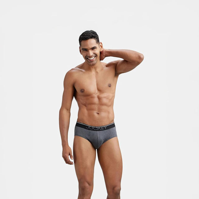 Jockey 8037 Men's Super Combed Cotton Solid Brief|Ultrasoft Waistband | Grey-M