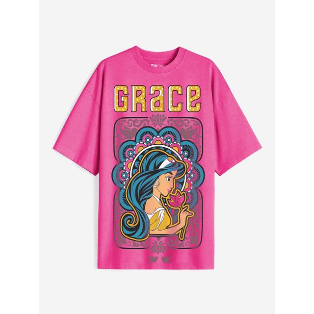 The Souled Store Women's Aladdin Her Grace Oversized T-shirt | Pink - XS