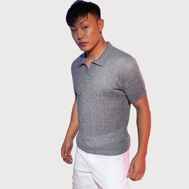 Buy Campus Sutra Men's Abstract - Textured Polo T-shirt | Grey - S
