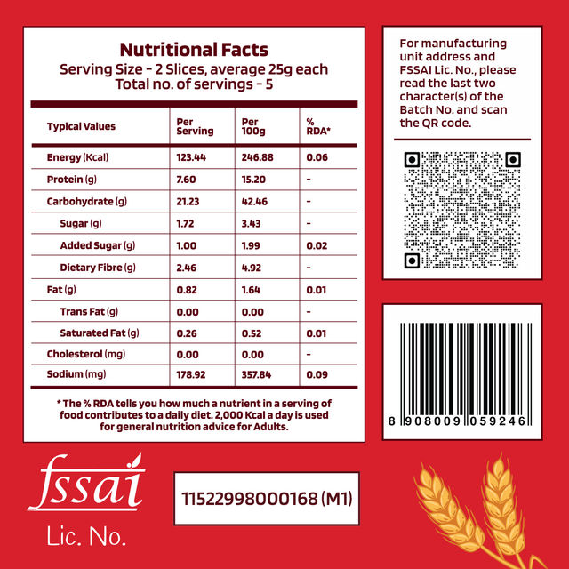 The Health Factory Zero Maida Protein Bread | Clean Label - Not Brown