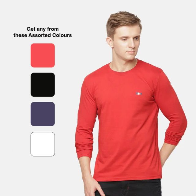 Actimaxx Men Solid Round Neck Long Sleeve Pure Cotton T-shirt | S | Colour May Vary