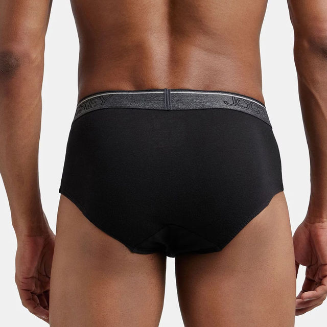 Jockey 8037 Men's Super Combed Cotton Solid Brief|Ultrasoft Waistband|PO2 | Black-L