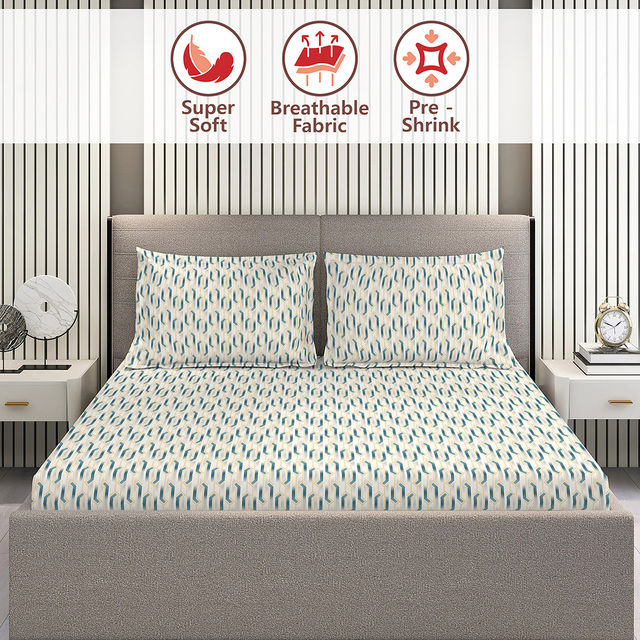 Layers Home Easy 100% Cotton 144 TC Blue & Grey Double Bedsheet with 2 Pillow Covers