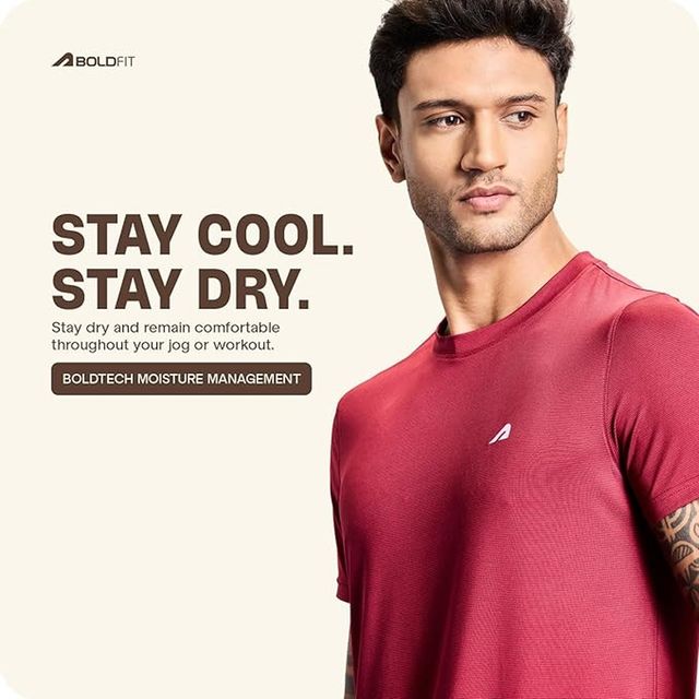 Boldfit Men's Gym T-shirt Round Neck Active Quick Dry Activewear | Red - XL