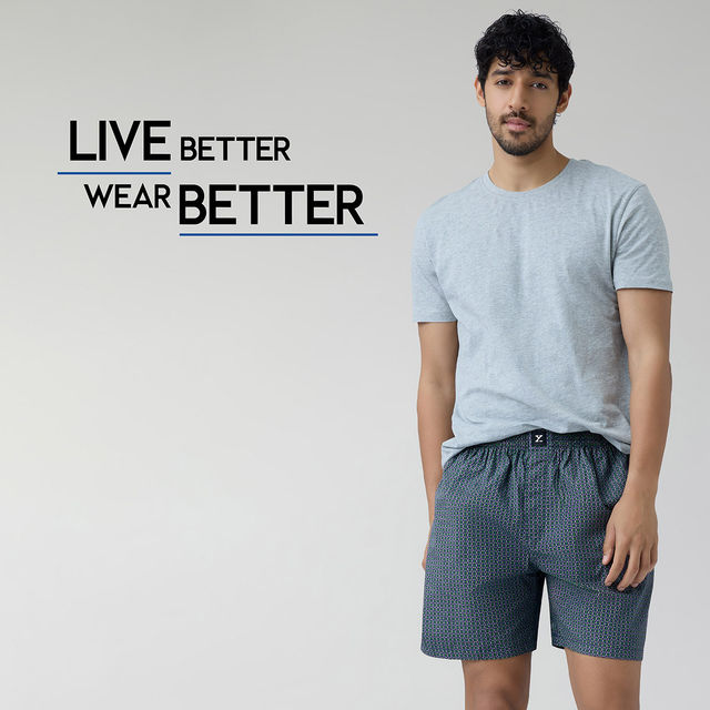 XYXX Astor IntelliEaze 100% Combed Cotton Printed Boxer | Back Pocket | Hexagon- L