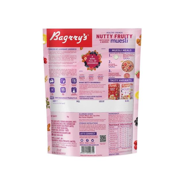 Bagrry's Berry and Nut Muesli | Pouch | Artificial Colour-free and Preservative-free