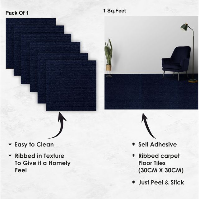 Wollzo Ribbed Floor Blue Carpet - 30 x 30 cm
