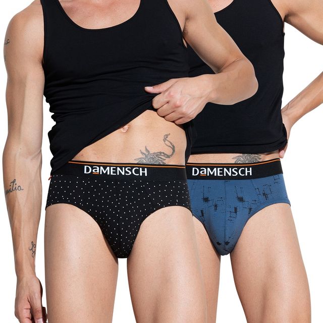 DaMENSCH Men's Premium Cotton Briefs | Black and Navy - L