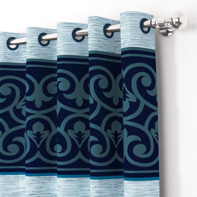Story@Home 200 GSM Polyester Abstract 2 Piece Door Curtain | Blue & White