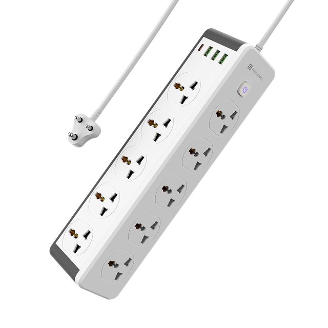 Portronics Power Plate 14 Extension Board with 10 Universal Sockets,3 Meter Long Cord, 2500W(White)