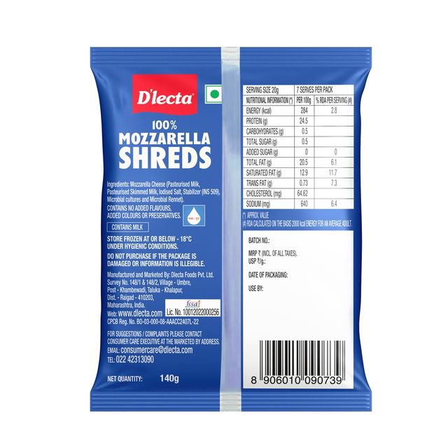 D'lecta Shredded Mozzarella Pizza Cheese 140 g Combo