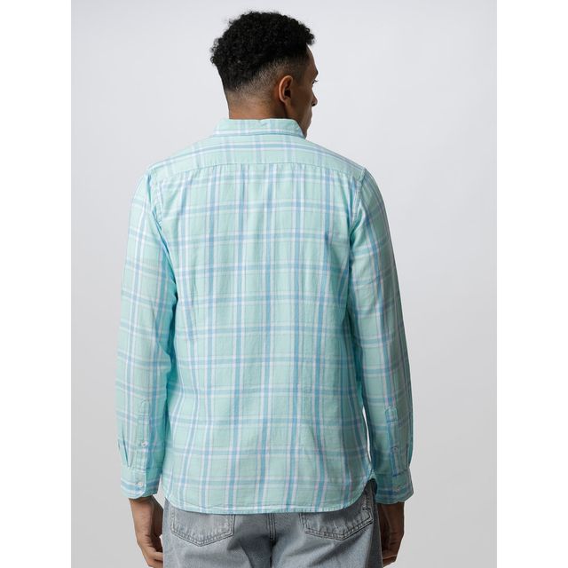 The Bear House Men Slim Fit Checked Button-Down Casual Shirt - Joan | Blue | L