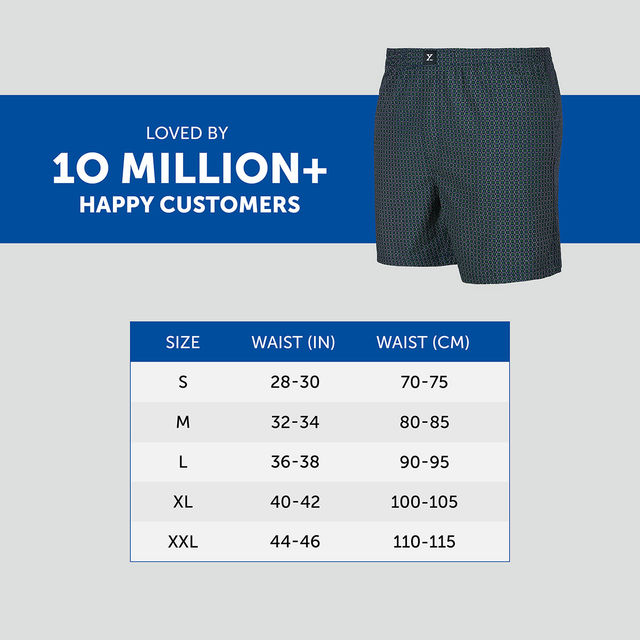XYXX Astor IntelliEaze 100% Combed Cotton Printed Boxer | Back Pocket | Hexagon- L