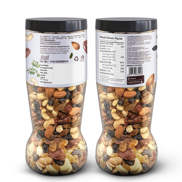 Farmley Mix Dry Fruits Panchmeva - Almonds, Cashews, Dates, Black Raisins, Green Raisins