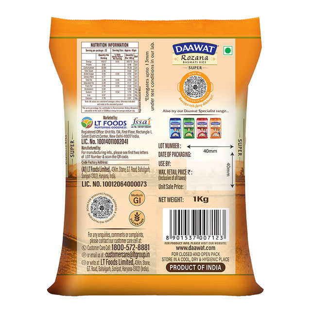 Daawat Rozana Super Basmati Rice | Medium Grain 1 kg Combo