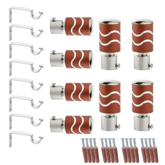 Gloxy Stainless Steel Curtain Brackets with Support & Fittings (Red, 4 Pair Set)