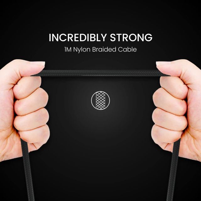 Portronics Konnect B+ POR 1392 8 Pin USB Cable - Black | Nylon Braided