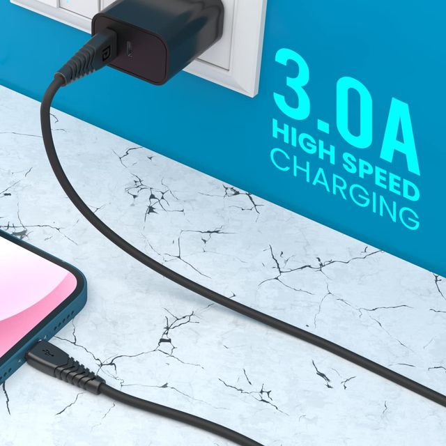 Portronics Konnect Core 8 PIN Cable Tangle-Free with 3A Rapid Charging & 480mbps Data (Black)