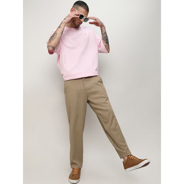 Campus Sutra Men's Solid Tailored Trousers | Beige - 30