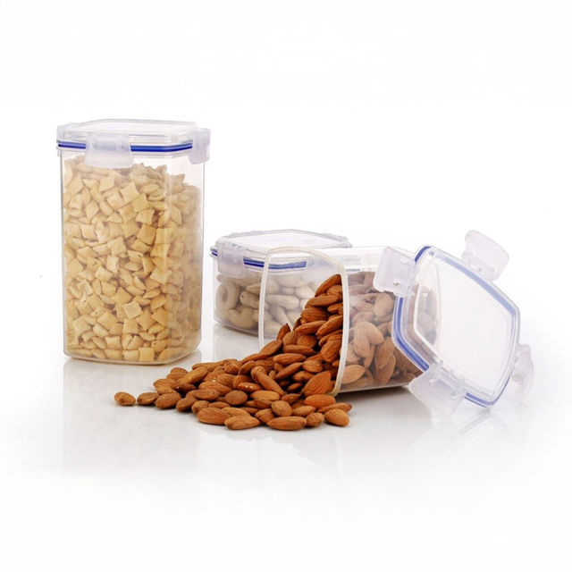 Clazkit Lock & Store Plastic Storage Jar and Container Set of 3 |Transparent