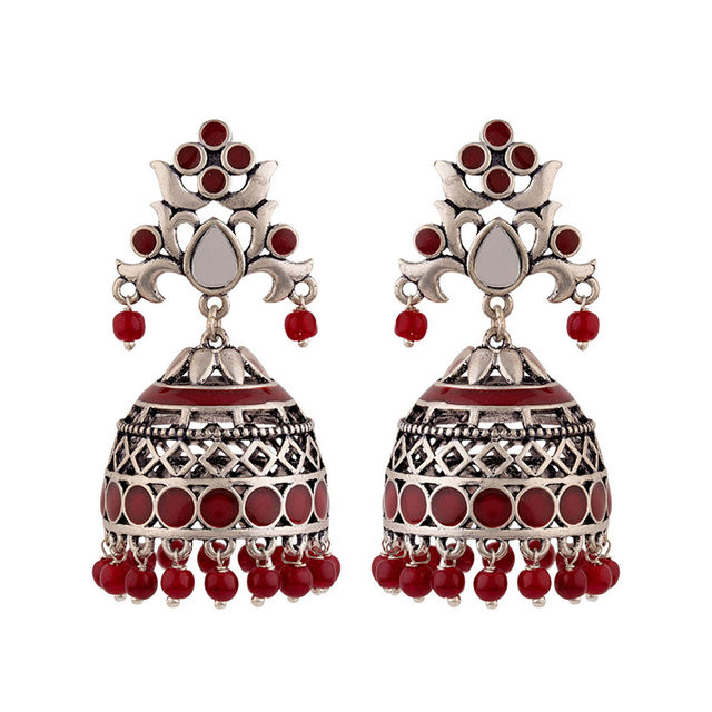 Voylla Artificial Beads Design Rangabati Cutwork and Jhumka | Brass Silver
