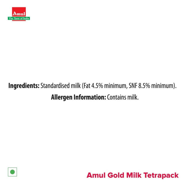 Amul Gold Homogenised Standardised Milk (Tetra Pack) 1 l Combo