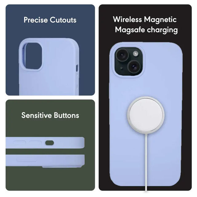 Sprig Designer Back Cover for Apple Iphone 15 Plus Liquid Silicone Shock Proof | Blue | MagSafe Compatible