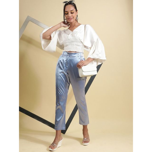Freehand Women Casual Tapered Kentucky Blue Solid Regular Pants - 32 | 0622-Sattr05-02