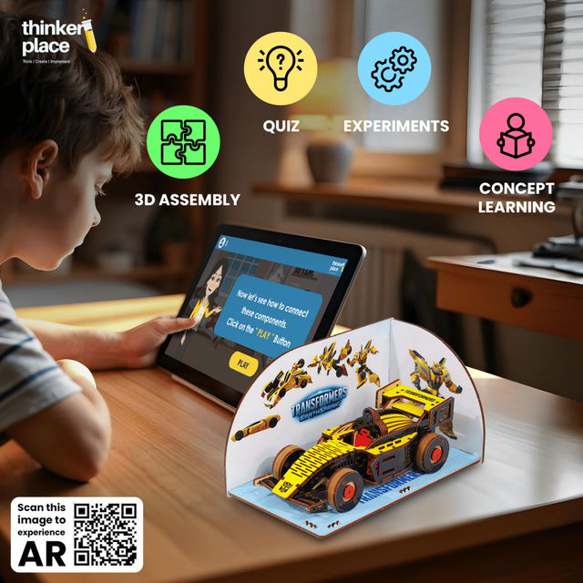 ThinkerPlace Transformers Bumblebee Racing Kit | Build, Learn & Play with Pull-Back Car (Age 8+)