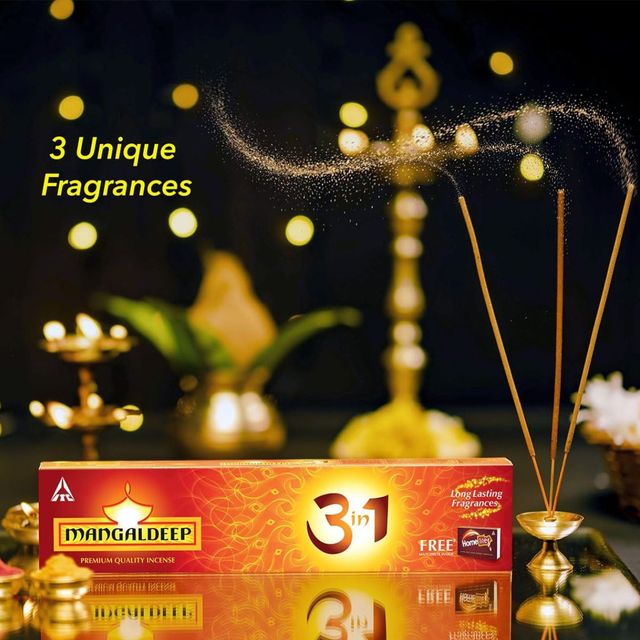 Mangaldeep 3 In 1 Incense Sticks / Agarbatti - Charcoal Free With Long Lasting Fragrances