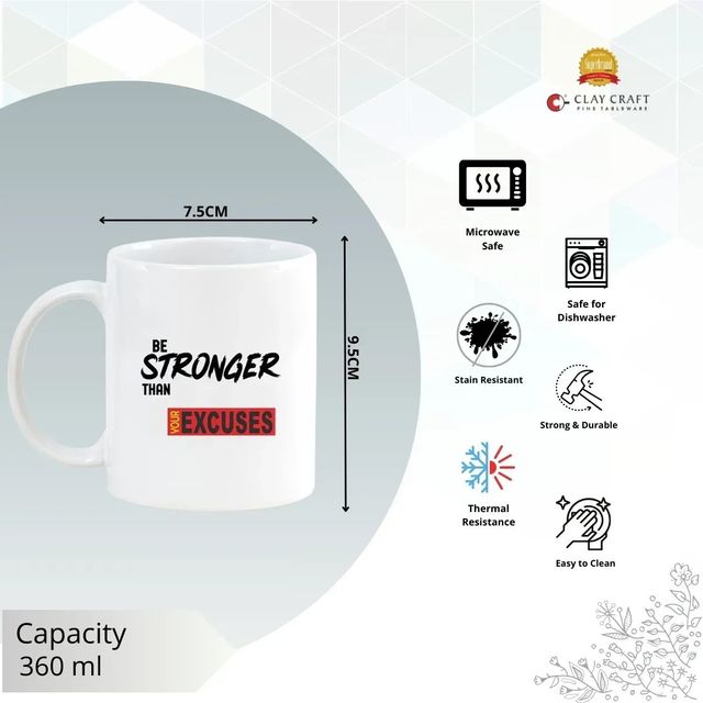 Clay Craft Fine Ceramic Swiss Rez27 Microwave Safe Coffee Mug With Be Stronger Quote | 360 ml